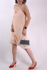 שמלת ערב מעוצבת פייטים בורוד- M